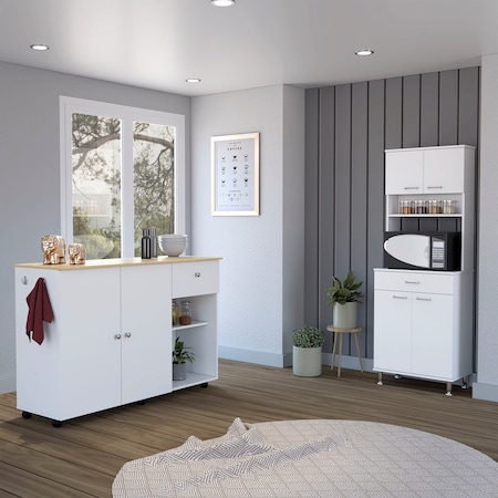 Tuhome Campbell 2 Piece Kitchen Set, Kitchen Island, Pantry, White/Light Oak CKIT64